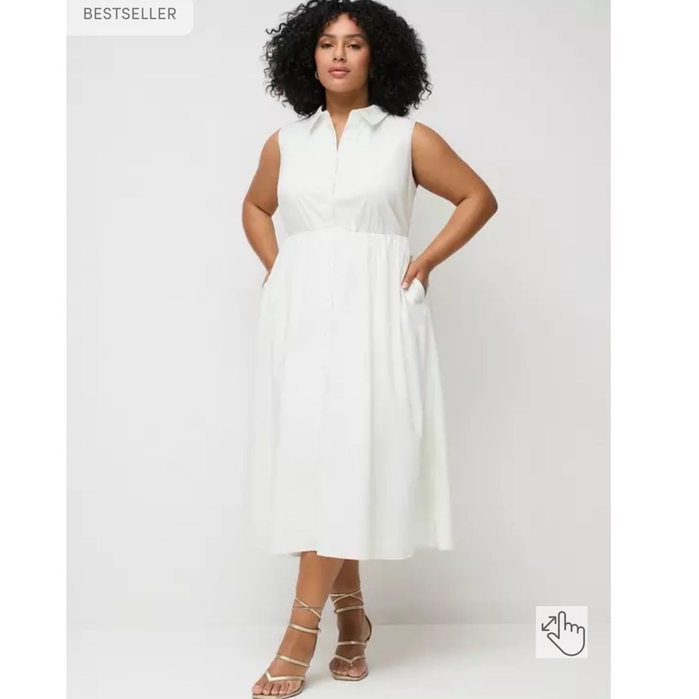 Torrid Collared Shirt Midi Dress White Size 2X Cotton Poplin